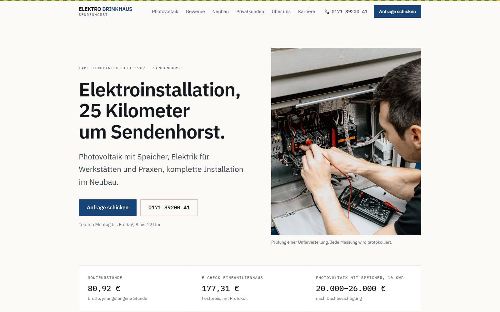 Startseite des Musterprojekts Elektro Brinkhaus