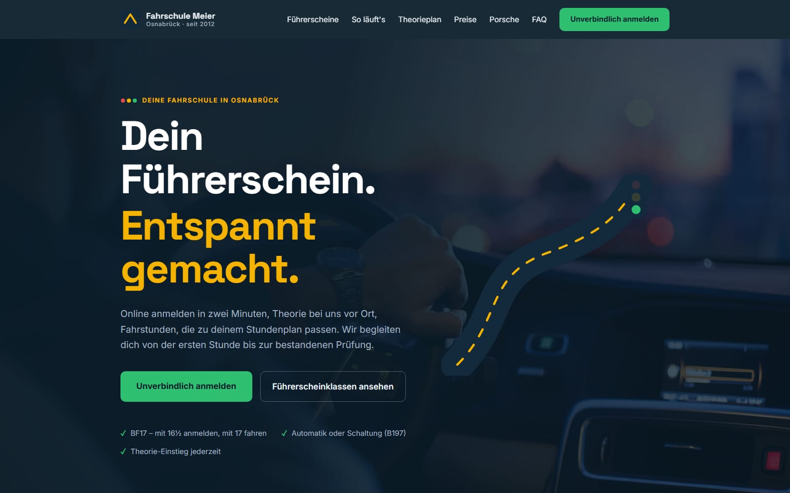 Startseite des Musterprojekts Fahrschule Meier