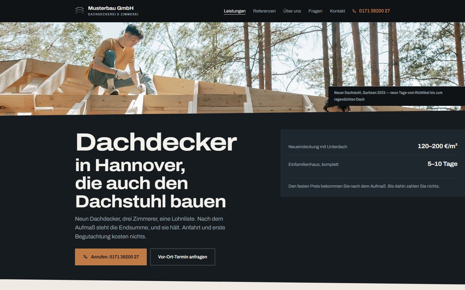 Startseite des Musterprojekts Musterbau GmbH